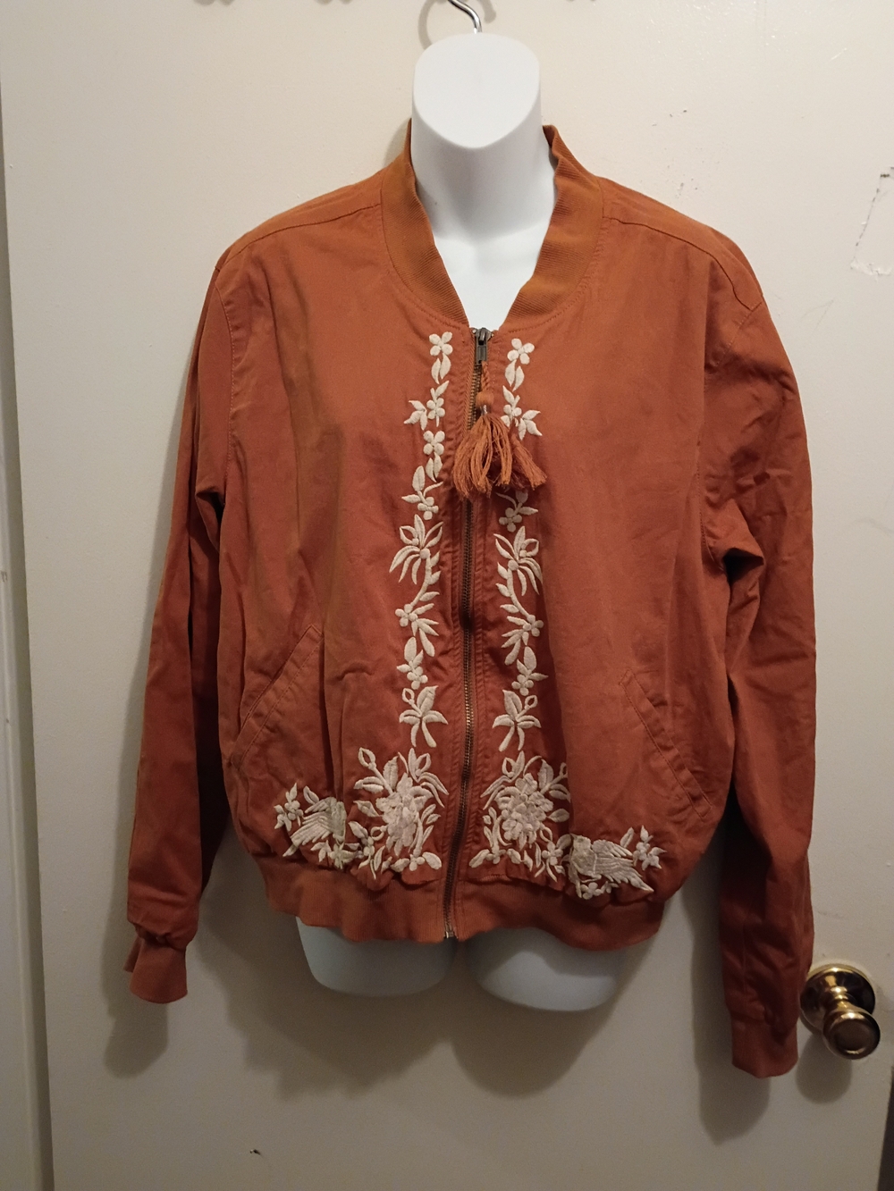 Knox Rose Rust Embroidered Bomber Jacket with Tassel
